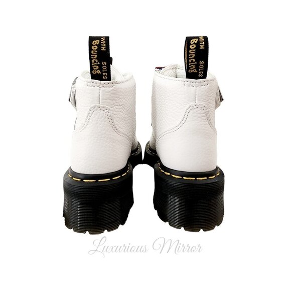 Dr. Martens Leather Buckle White Platform Devon Heart Women's Sz 5 Boots (LA004) - Picture 5 of 10